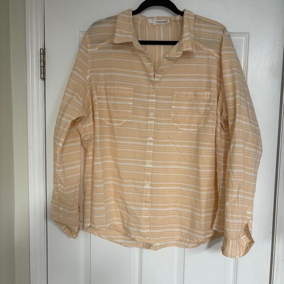 Maurices Peach‎ And White Stripe Button Down Shirt Size 3 - Picture 1 of 7